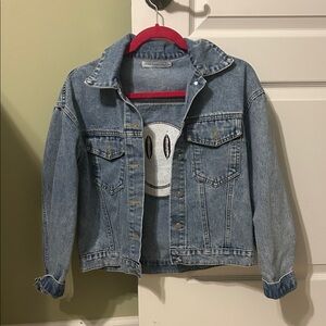 Miss Sparking Adult Light Blue Denim Jacket with Smiley Face on the back